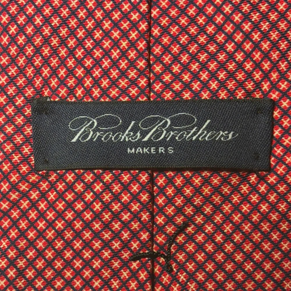 Brooks Brothers Necktie Mens OS Red Silk Geometric Grid Makers Made in USA Tie